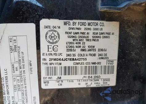 2014 Ford Edge Sel from USA, damaged, VIN 2FMDK4JC1EBA42755